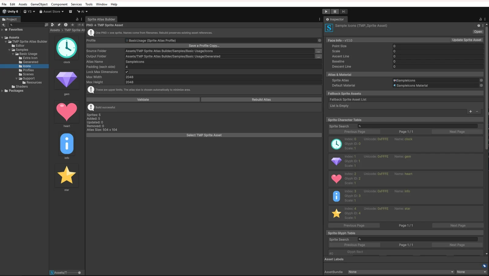 Builder UI: profile, input validation and five generated named sprites.